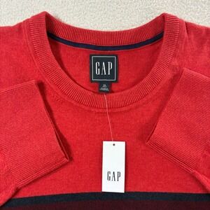 Gap Sweater Mens XLT Red Black Striped Long Sleeve Pullover Cotton Preppy NWT